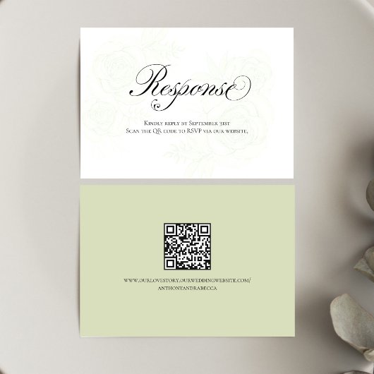 Code QR Floral Vert Sauge Réponse Mariage Écriture
