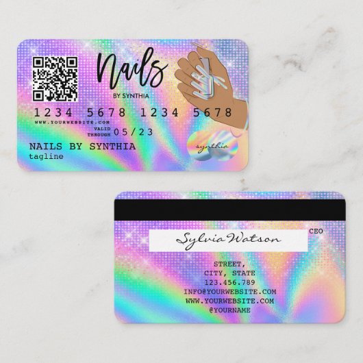 Code QR Hologramme de la carte de crédit Nail Tech (Devant / Derrière)