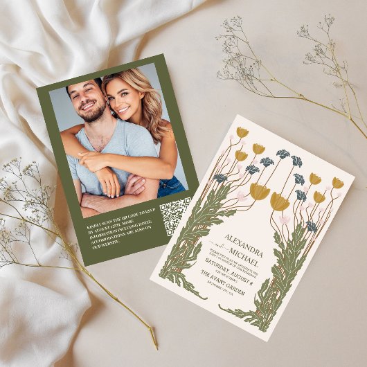 Code QR Invitation de mariage Art Nouveau Floral V