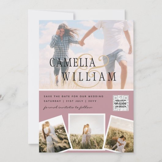 Code QR Invitation de Mariage Photo Rose Sauvegard (Devant)