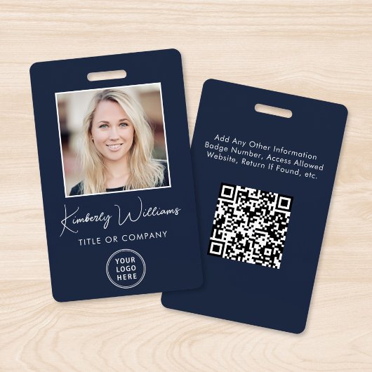 Code QR Logo Badge d'identité bleu avec photo de l