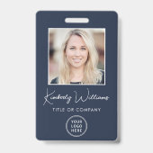 Code QR Logo Badge d'identité bleu Employé Photo (Avant)