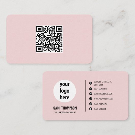 Code QR Logo d'entreprise rose Carte de visite min (Devant / Derrière)