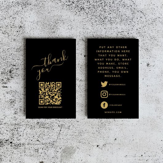 Code QR logos sociaux, encart remerciement luxe or