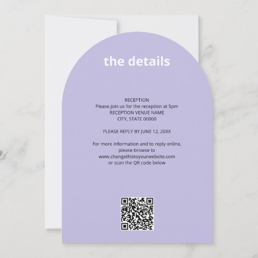 Code QR Lumière violet tout en un Faire-part de ma (Dos)