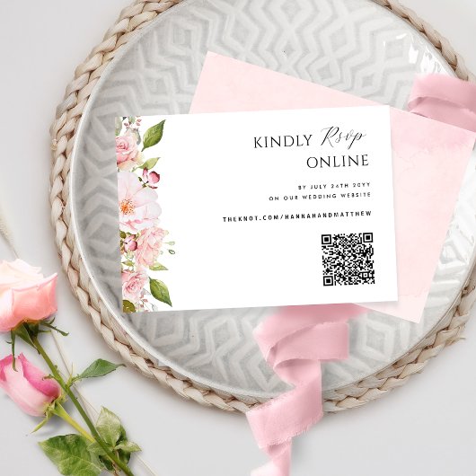 Code QR Mariage rose, blanc et Rose or RSVP