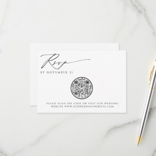 Code QR Mariage sophistiqué moderne RSVP (Devant/Arrière en situation)