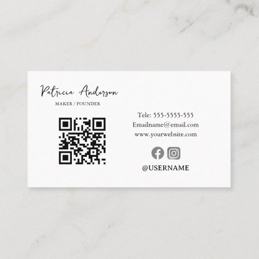 Code QR minimal | Carte de visite rose pâle modern (Dos)