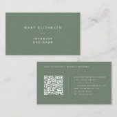 Code QR minimal Élégant Carte de visite vert olive (Devant / Derrière)