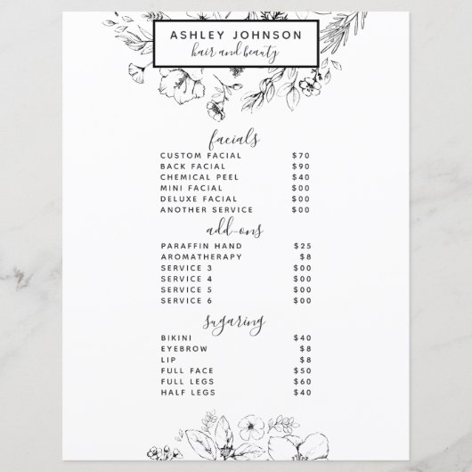 Code QR moderne noir blanc Spa 3 Services Menu (Devant)
