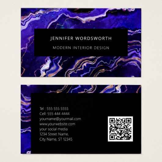 Code QR moderne Professional Purple Black Geode (Devant & derrière)