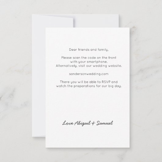 Code QR moderne RSVP Faire-part de mariage en lign (Dos)