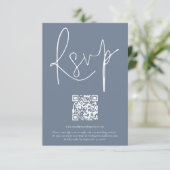 Code QR moderne Script Mariage Dusty Blue carte RS (Debout devant)