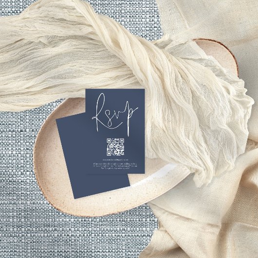 Code QR moderne Script Mariage Dusty Navy carte RS