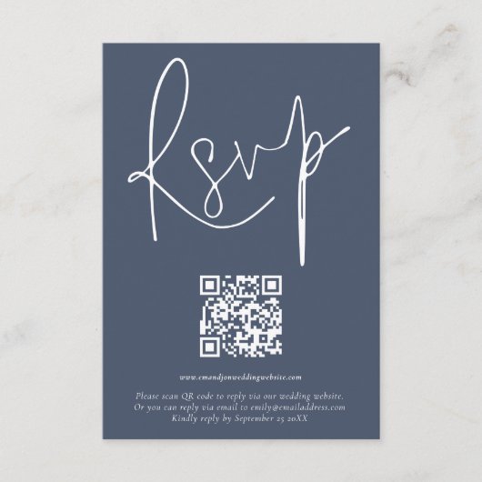 Code QR moderne Script Mariage Dusty Navy carte RS (Devant)