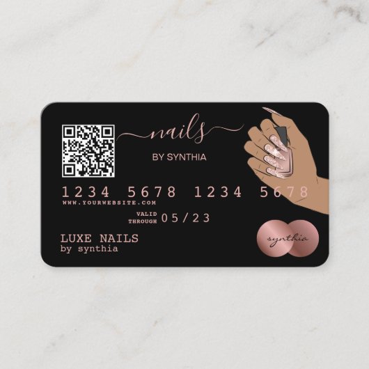 Code QR Nails Technicien Carte de crédit Rose Gold (Devant)