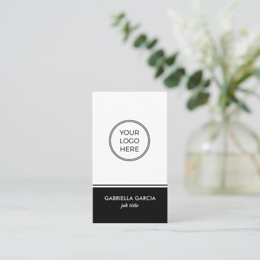 Code QR noir Carte de visite de logo simple (Debout devant)