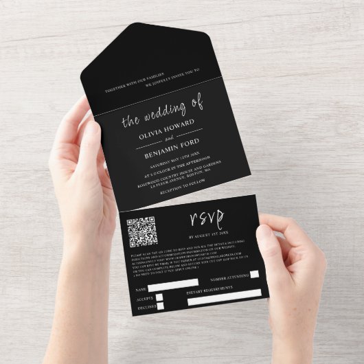 Code QR noir moderne tout en une invitation (Déchirure)