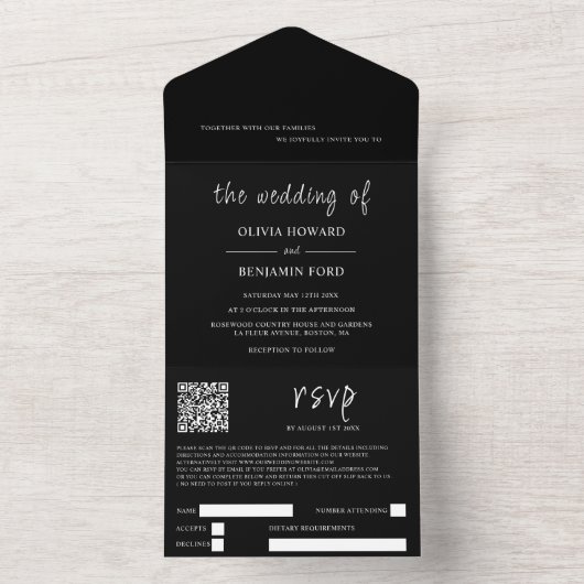 Code QR noir moderne tout en une invitation (À l'intérieur)