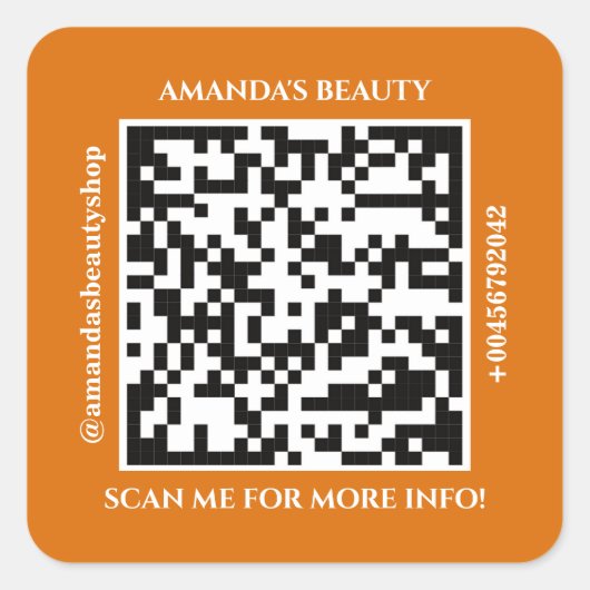 Code QR Nom promotionnel Web Orange Carré Sticker (Devant)