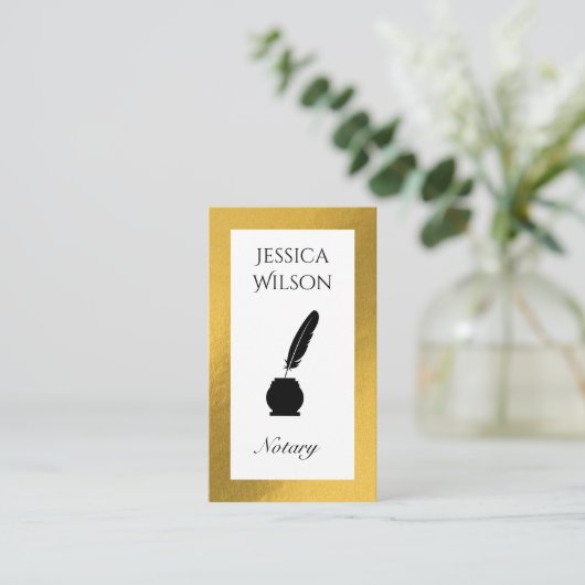 Code QR notaire plumes or cadre carte de visite (Debout devant)