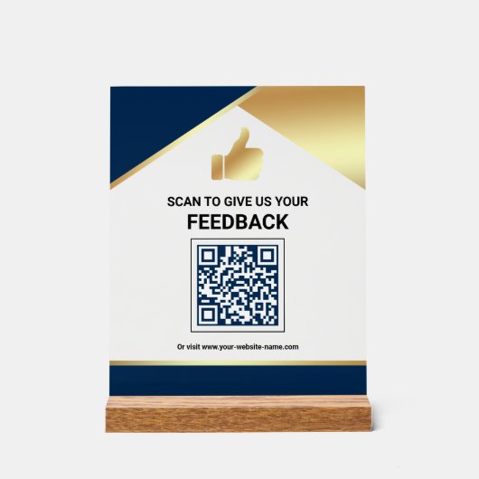 Code QR Or Avis de Commentaires de Client de Bleu (Recto)
