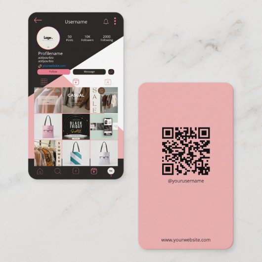 Code QR personnalisé Carte de visite-Logo Qr Insta (Devant / Derrière)