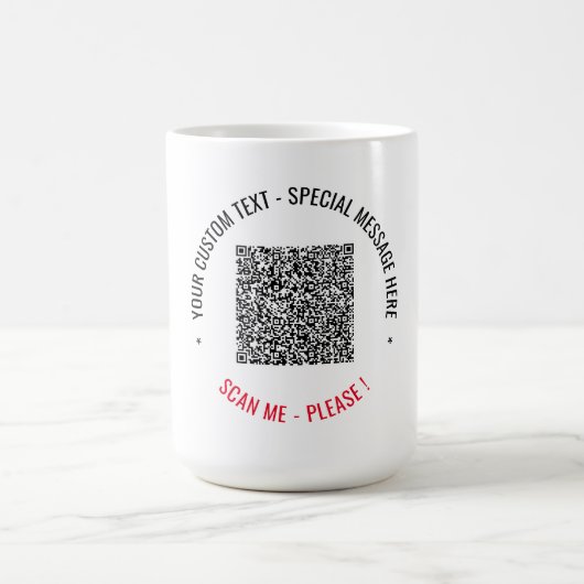 Code QR personnalisé et mug de café texte (Centre)