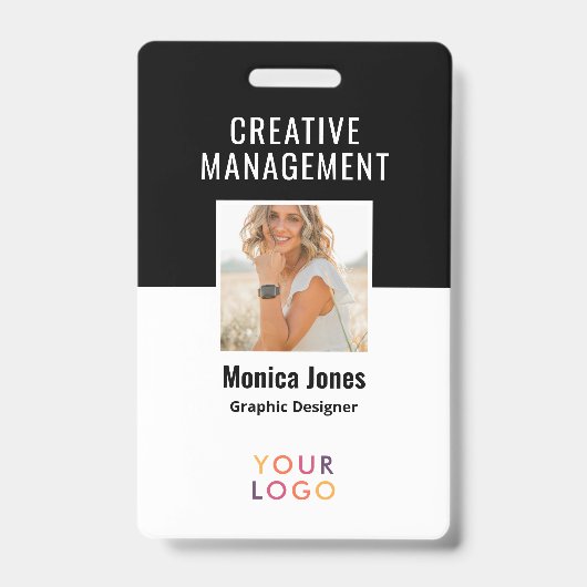 Code QR Photo d'employé Badge Noir (Avant)