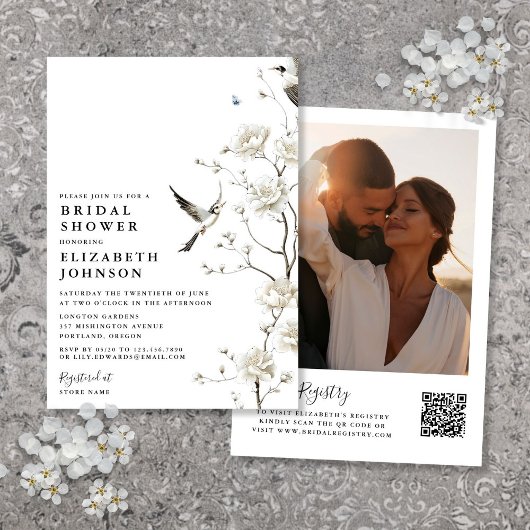 Code QR photo floral Chinois Faire-part de mariage