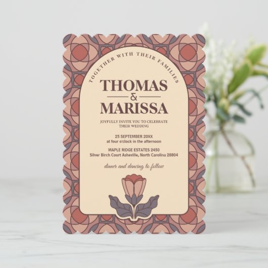 Code QR pour invitation de mariage florale rétro A (Debout devant)