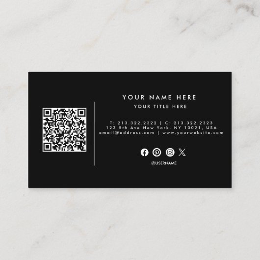 Code QR professionnel Carte de visite noir et blan (Dos)