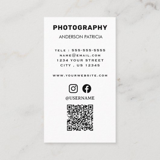 Code QR professionnel Carte de visite photo comple (Dos)