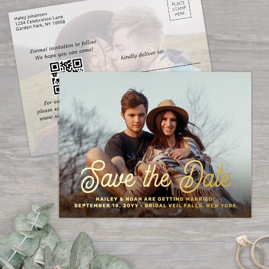 Code QR Rétro Script 2 Photo Mariage Faire-Part de