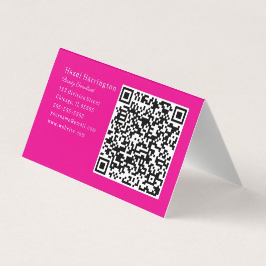 Code QR rose chaud plié Carte de visite floral (Dos)