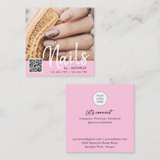 Code QR rose clous photo cartes de visite (Devant / Derrière)