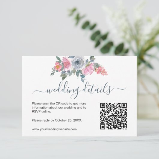 Code QR RSVP Aquarelle Fleurie Teinte Bleu Poussié (Debout devant)