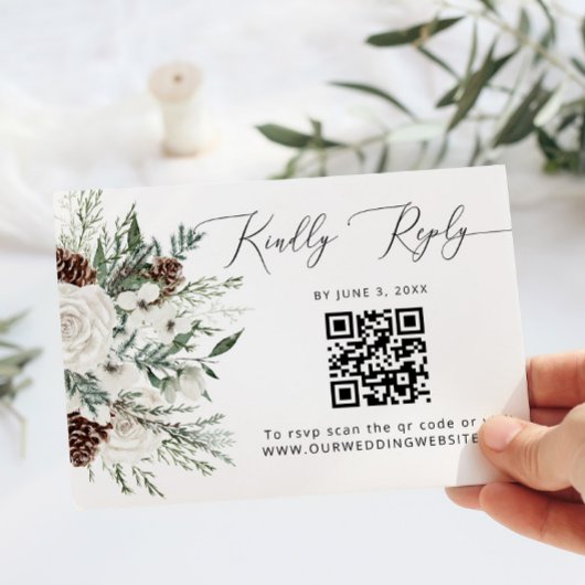 Code QR RSVP de mariage Evergreen