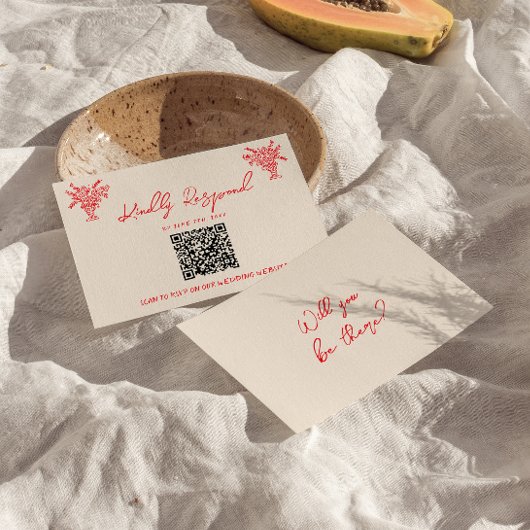 Code QR RSVP de mariage unique rouge dessiné à la