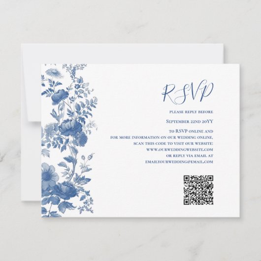 Code QR RSVP Mariage Floral Toile Bleu Français (Devant)