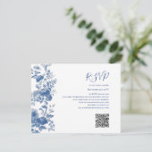 Code QR RSVP Mariage Floral Toile Bleu Français (Debout devant)