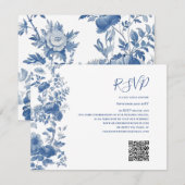 Code QR RSVP Mariage Floral Toile Bleu Français (Devant / Derrière)