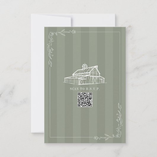 Code QR RSVP Mariage Rayure Vert Sauge Grange Rust (Devant)