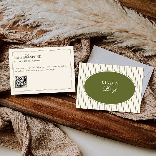 Code QR RSVP Mariage Rayures Vert Olive Ancien Arg