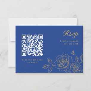 Code QR RSVP Quinceañera Floral Bleu Royal