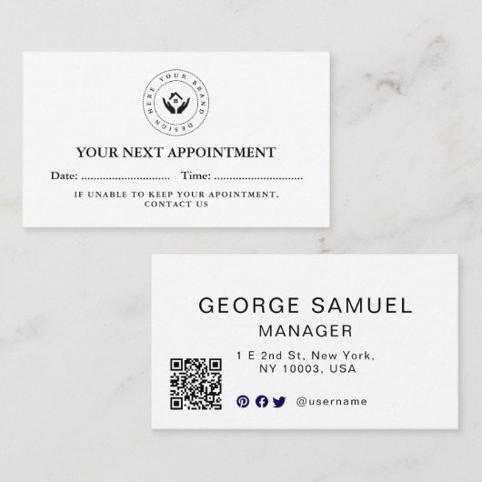 Code QR simple et élégant et carte de rendez-vous  (Devant / Derrière)