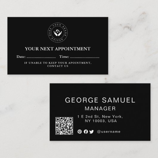 Code QR simple et élégant et carte de rendez-vous  (Devant / Derrière)