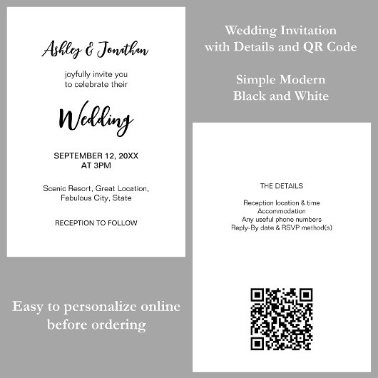 Code QR simple et moderne Faire-part de mariage RS