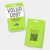 Code QR simple moderne néon vert pour badge d'iden (Avant & arrière)
