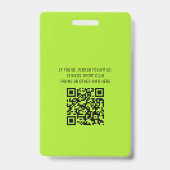 Code QR simple moderne néon vert pour badge d'iden (Arrière)